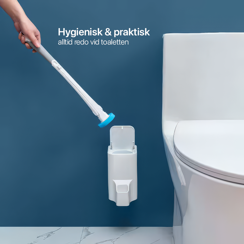 Toalettborste med engångssvampar & väggfäste – Hygieniskt rengöringssystem